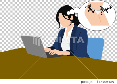 An illustration of a businesswoman who is bothered by her underwear getting sweaty while at work. An illustration of a businesswoman who is bothered by her underwear getting sweaty while at work. 142506489