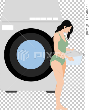 Illustration of a woman doing laundry Illustration of a woman doing laundry 142506538