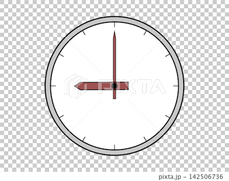 An illustration icon of an analog clock showing 9 o'clock. An illustration icon of an analog clock showing 9 o'clock. 142506736