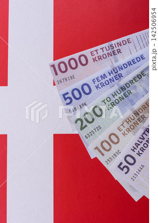 Denmark, Danish paper banknotes kroner for settlements and financial transactions. Danish kroner 142506954