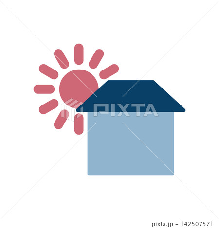 太陽の日差しが当たる住宅を描いたアイコン 太陽の日差しが当たる住宅を描いたアイコン 142507571
