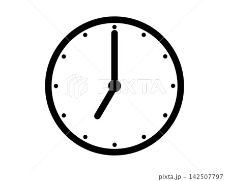 7時を示すシンプルなアナログ時計のアイコンイラスト素材 142507797