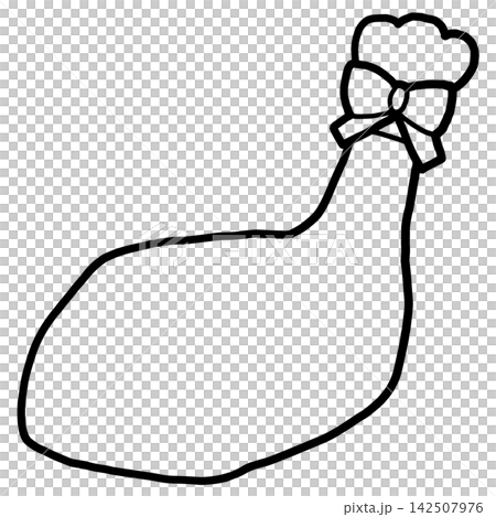 クリスマス リボン付きフライドチキンのかわいい手描きイラスト(線画) クリスマス リボン付きフライドチキンのかわいい手描きイラスト(線画) 142507976