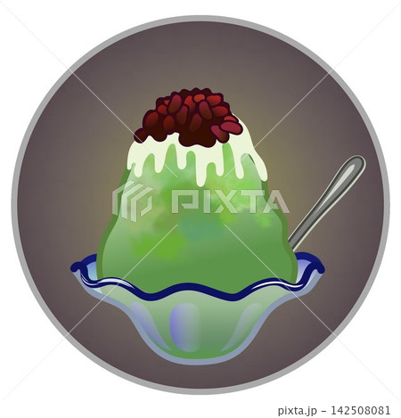 円形背景のついたカキ氷のイラスト 円形背景のついたカキ氷のイラスト 142508081