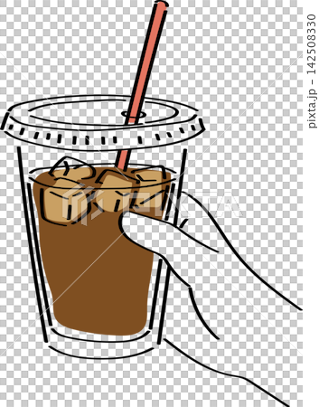 A simple illustration of a hand holding an iced coffee. A simple illustration of a hand holding an iced coffee. 142508330