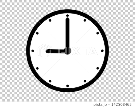 A simple analog clock icon illustration showing 9 o'clock. A simple analog clock icon illustration showing 9 o'clock. 142508463