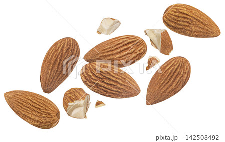 Almond nuts isolated on white background full depth of field 142508492