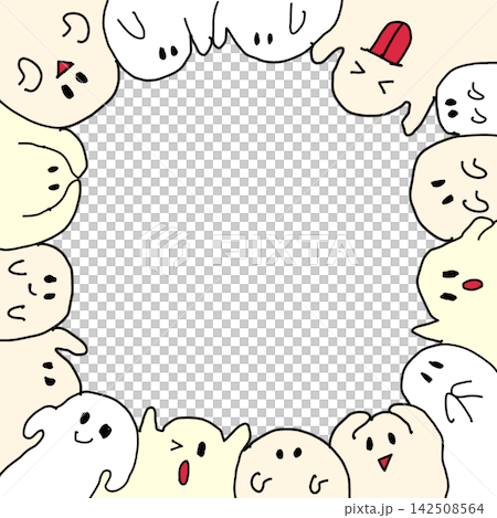 Cute ghost-themed Halloween frame with a central margin for a message. 142508564