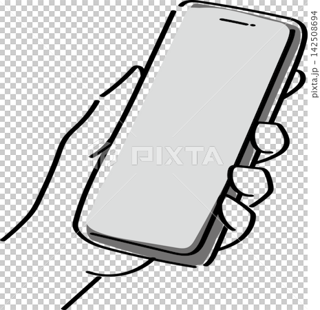 一隻手拿著智能手機的簡單圖示 142508694