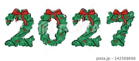 Vector 2027 Number Set for New Year's Design. Bright Festive Typography Clipart for Holiday Calendar Cover, Corporate Branding, and Ads Vector 2027 Number Set for New Year's Design. Bright Festive Typography Clipart for Holiday Calendar Cover, Corporate Branding, and Ads 142508698