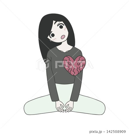 絶望や大きなショックで心が壊れた(メンタル限界の)女性のイラスト 絶望や大きなショックで心が壊れた(メンタル限界の)女性のイラスト 142508909