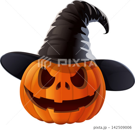 Halloween pumpkin wearing witch hat Halloween pumpkin wearing witch hat 142509006