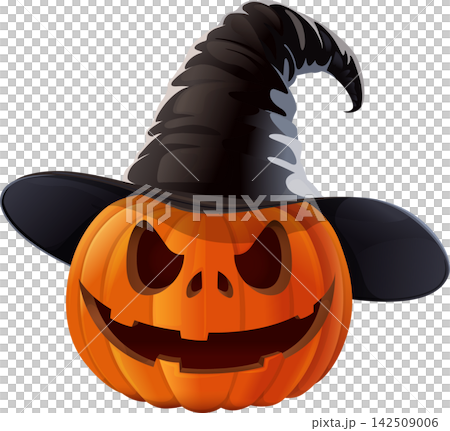 Halloween pumpkin wearing witch hat Halloween pumpkin wearing witch hat 142509006
