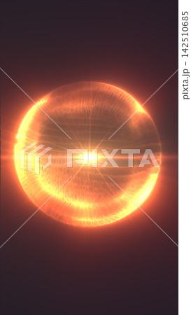Abstract glowing orange energy sphere with radiant plasma waves and a bright central flare on a dark background. Abstract glowing orange energy sphere with radiant plasma waves and a bright central flare on a dark background. 142510685