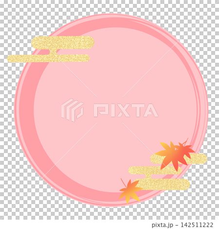 Japanese-style round frame with autumn leaves and clouds, pink. Japanese-style round frame with autumn leaves and clouds, pink. 142511222
