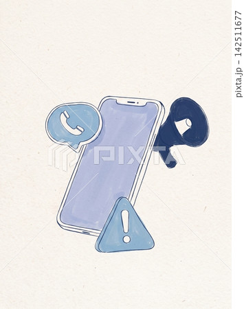 Digital communication alert concept illustration with surrounded telephone handset Digital communication alert concept illustration with surrounded telephone handset 142511677