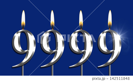 Number 9999 silver color on blue background, with flames representing birthdays, total followers, anniversaries Number 9999 silver color on blue background, with flames representing birthdays, total followers, anniversaries 142511848