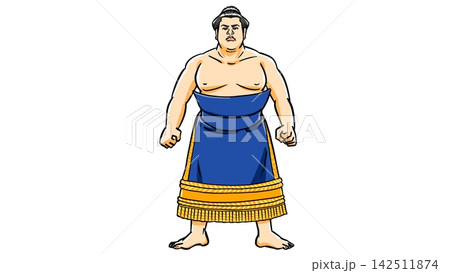 青い化粧まわしを着けた力士の立ち姿 142511874