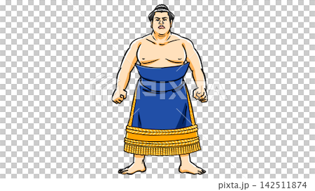 青い化粧まわしを着けた力士の立ち姿 142511874