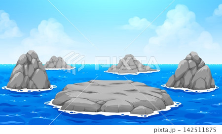 青い海と岩礁が広がる海の背景素材 青い海と岩礁が広がる海の背景素材 142511875