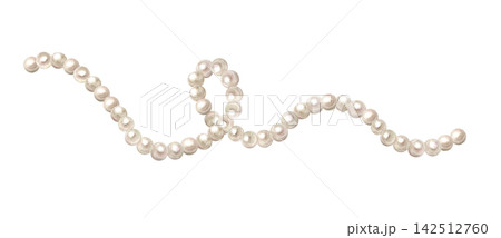 Watercolor wavy pearl garland, white beads string isolated on transparent Watercolor wavy pearl garland, white beads string isolated on transparent 142512760