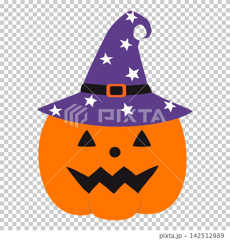 cute Halloween pumpkin wearing a witch's hat cute Halloween pumpkin wearing a witch's hat 142512989