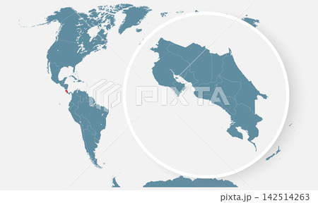 Costa Rica, country on world map, vector template 142514263
