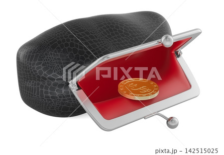 Empty wallet with single coin, money shortage and low budget concept. 3D rendering 142515025