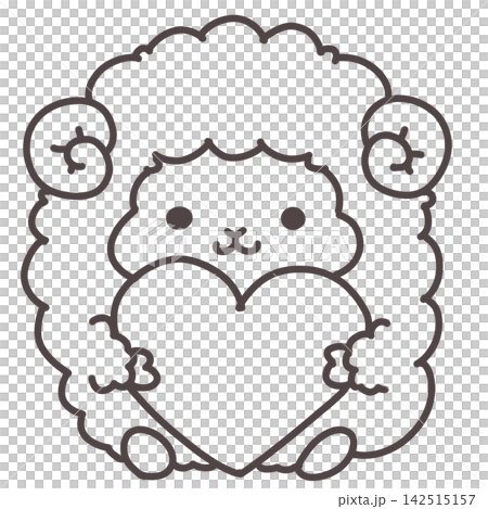 Line drawing of a sheep holding a heart - New Year's coloring page for the Year of the Sheep Line drawing of a sheep holding a heart - New Year's coloring page for the Year of the Sheep 142515157