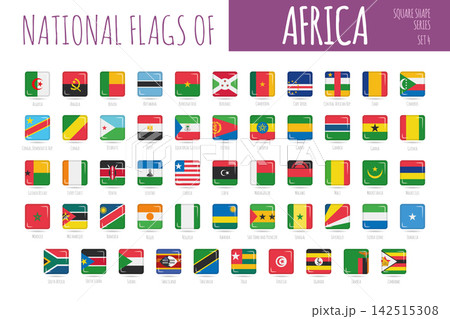 Set of 54 square shaped flags of the countries of Africa. Icon set Vector Illustration. Set of 54 square shaped flags of the countries of Africa. Icon set Vector Illustration. 142515308