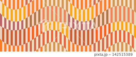 Autumn colors wavy vintage stripes seamless vector pattern, fun groovy distorted lines fall background 142515389