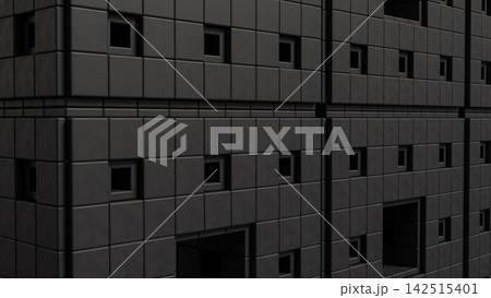Dark Geometric Wall Panels with Dramatic Depth and Texture 3d render. 142515401