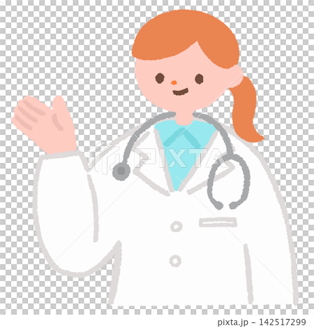 Illustration of a female doctor giving directions Illustration of a female doctor giving directions 142517299