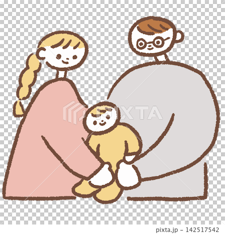 赤ちゃんを抱っこする父親と母親のイラスト 142517542