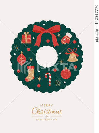クリスマスリースのおしゃれなグリーティングカード ベクターイラスト クリスマスリースのおしゃれなグリーティングカード ベクターイラスト 142517770