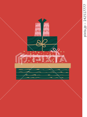 プレゼントモチーフの赤いクリスマスカード ベクターイラスト プレゼントモチーフの赤いクリスマスカード ベクターイラスト 142517777