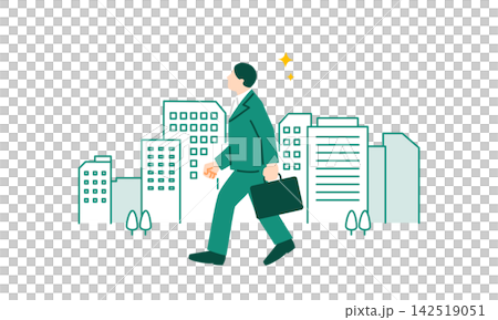 一幅商業插圖描繪了一位成功換工作的商人,他自信地走在高樓林立的建築區,展示了他的職業發展。 一幅商業插圖描繪了一位成功換工作的商人,他自信地走在高樓林立的建築區,展示了他的職業發展。 142519051