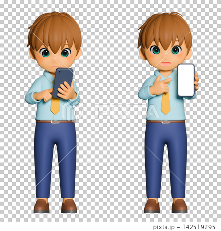 3D CG | Young businessmen delighted with easy registration via smartphone 3D CG | Young businessmen delighted with easy registration via smartphone 142519295
