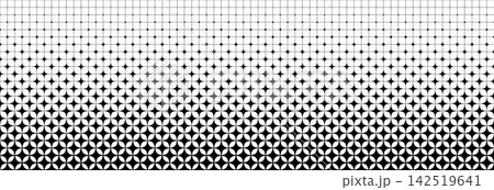 Black and white sparkle grid gradient pattern. Geometric spark gradation background. Abstract repeating mosaic pattern wallpaper. Repeated retro star lattice wireframe backdrop. Vector texture pattern 142519641