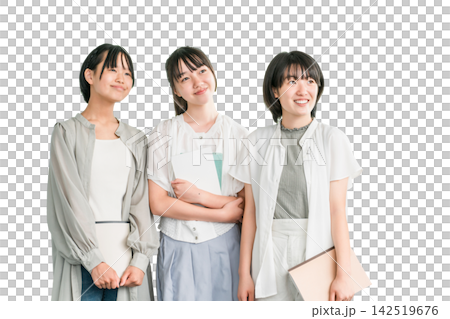 友達と一緒にいる私服姿の小学生,中学生の女の子 142519676