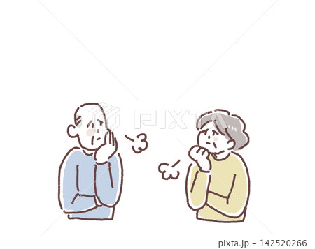 ため息をついて悩む高齢男性と高齢女性 ため息をついて悩む高齢男性と高齢女性 142520266
