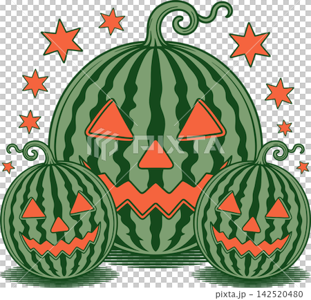 Cute Halloween Watermelon Jack O Lantern Trio Illustration Cute Halloween Watermelon Jack O Lantern Trio Illustration 142520480