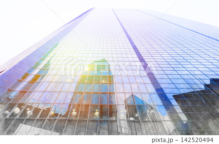 Sketch to reality transformation concept of modern glass skyscraper facade in tokyo japan with copy space Sketch to reality transformation concept of modern glass skyscraper facade in tokyo japan with copy space 142520494