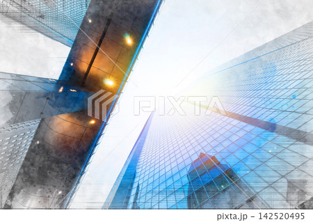 Sketch to reality transformation concept of modern glass skyscraper facade in tokyo japan with copy space 142520495