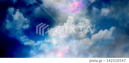 天国へ続く雲と降り注ぐ太陽光のスピリチュアルな背景画 天国へ続く雲と降り注ぐ太陽光のスピリチュアルな背景画 142520547