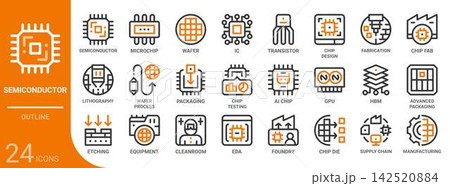 semiconductor outline icon set,24 vector icons 142520884