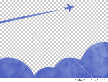 水彩風格的飛機和雲朵邊框（藍色） 142521153
