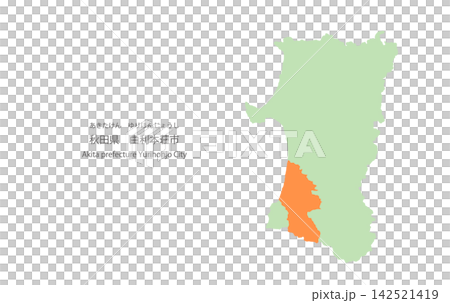 秋田県由利本荘市をピンポイントで示した地図のベクターイラスト 秋田県由利本荘市をピンポイントで示した地図のベクターイラスト 142521419