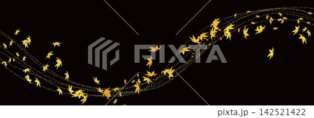 金色の紅葉が流れるシンプルなシルエット横長背景 金色の紅葉が流れるシンプルなシルエット横長背景 142521422