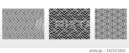 Geometric set of seamless black and gray patterns. Simple vector graphics Geometric set of seamless black and gray patterns. Simple vector graphics 142521602